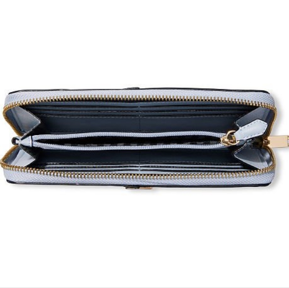 Nip luxury VS sky blue 1/2 vegan croc gold tone v zip long wallet - Picture 4 of 5